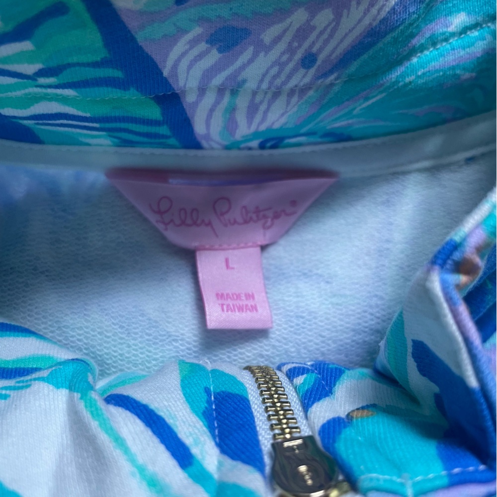 Lilly Pulitzer Skipper Popover Aboat Time Boats Sz Large NWOT Blue Quarter Zip - Picture 8 of 9
